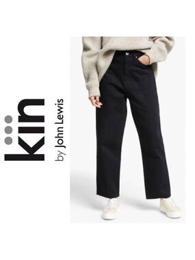 KIN by John Lewis High Waist Baggy Taper Heavy Black Cotton Crop Jeans